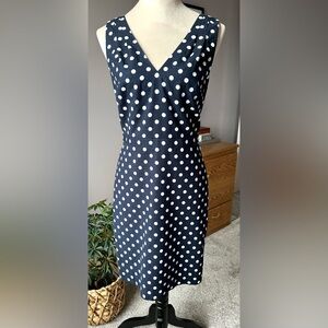 J Crew navy blue with white polka dot dress. Midi knee length. Sleeveless Size 4